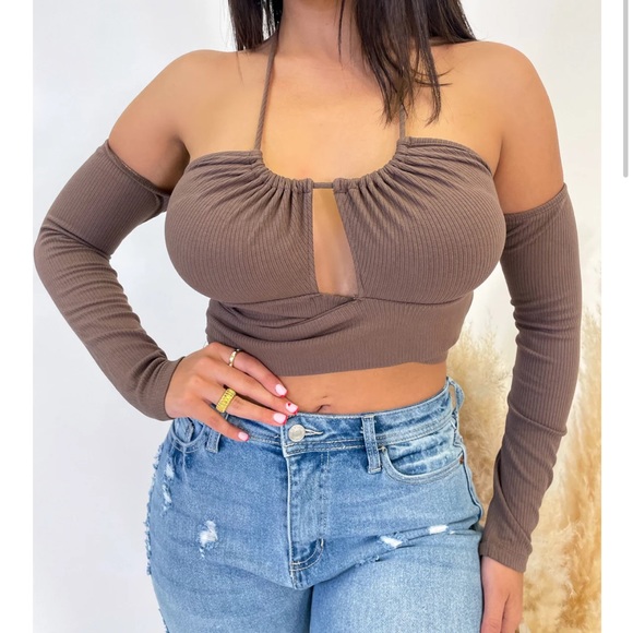 Brown off the Shoulder Top - Picture 1 of 3